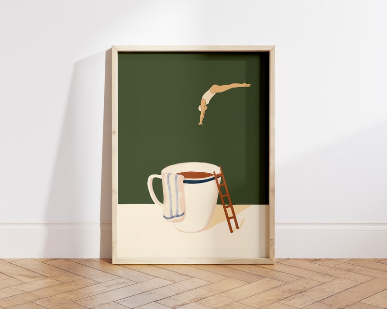 PureSip™ Coffee Diver Art Poster - Funny Coffee Lover Wall Art