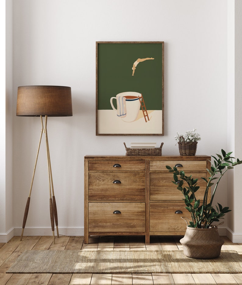 PureSip™ Coffee Diver Art Poster - Funny Coffee Lover Wall Art