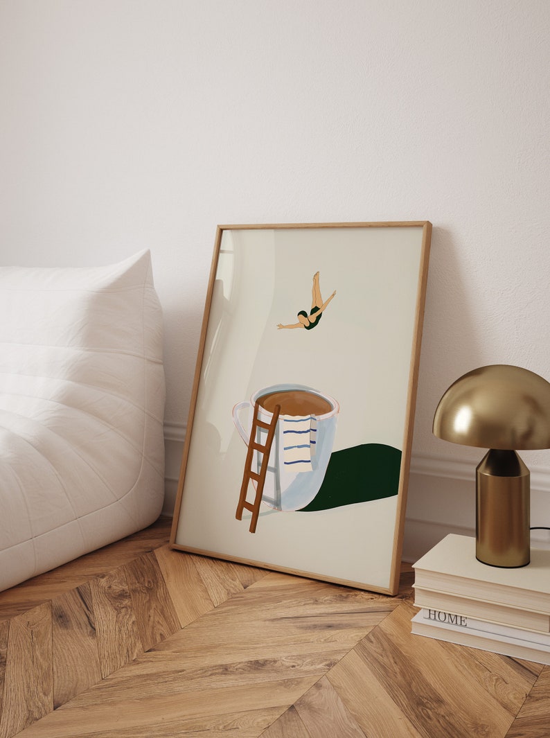 PureSip™ Mid-Century Coffee Diver Poster - Retro Kitchen Wall Art