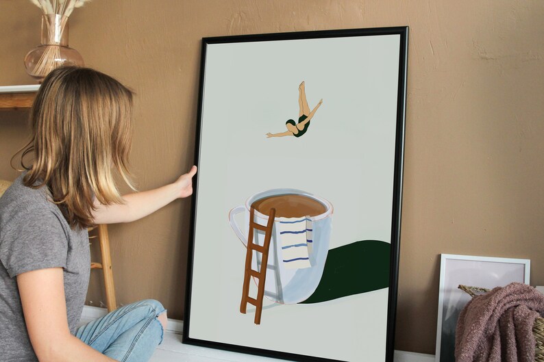 PureSip™ Mid-Century Coffee Diver Poster - Retro Kitchen Wall Art