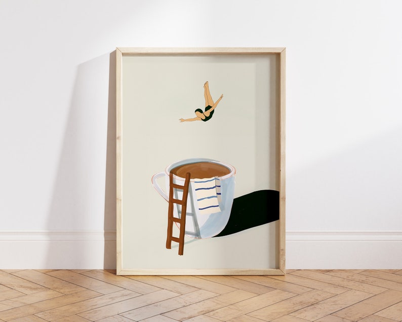 PureSip™ Mid-Century Coffee Diver Poster - Retro Kitchen Wall Art
